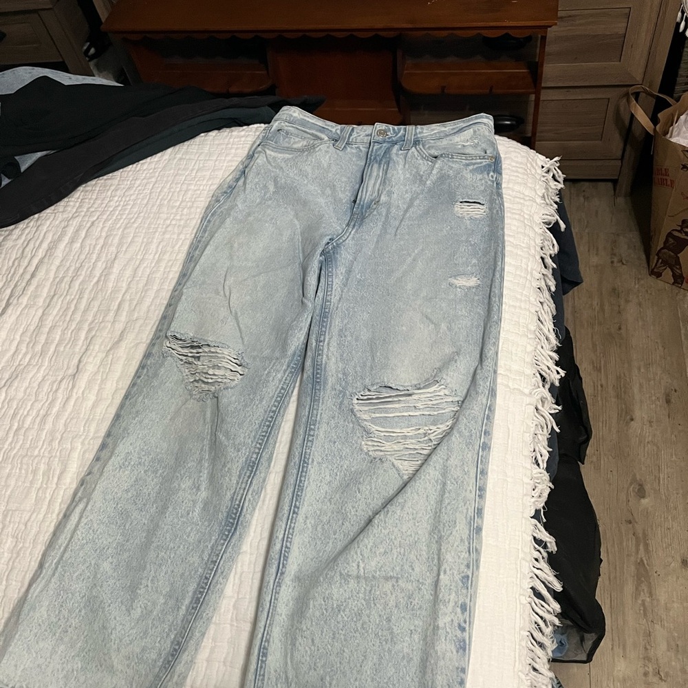 H&M Blue Boyfriend Jeans with Distressed Details